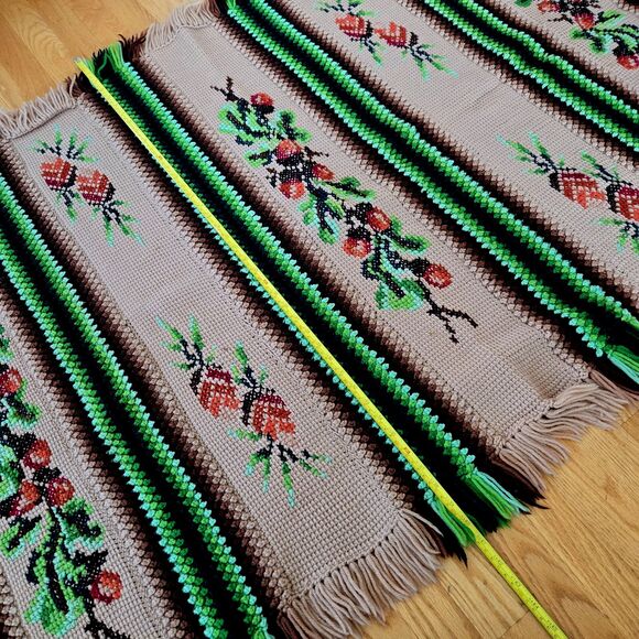 Vtg Embroidered look Crochet Afghan Blanket Throw Hippie Boho Warm Brown READ - Picture 3 of 11